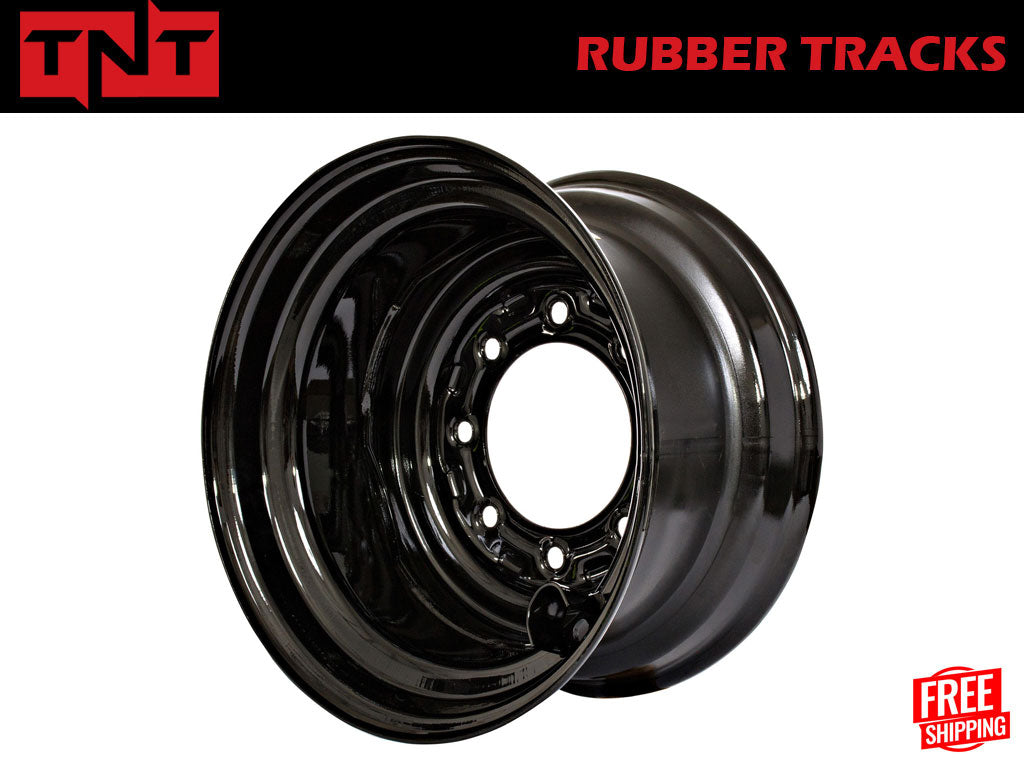 TNT GLOSS BLACK 8 BOLT HOLE HEAVY DUTY RIM / WHEEL FOR 10-16.5 SKID STEER TIRES