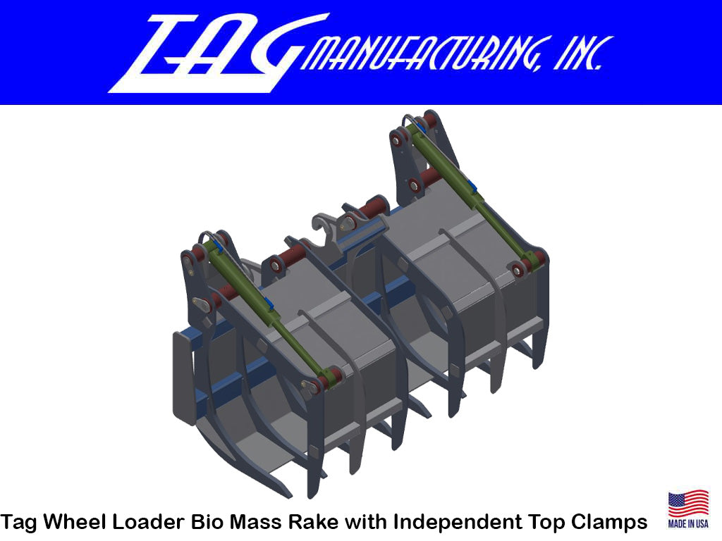 Loader Rake Clamps TAG Bio Mass Rake with Independent Top Clamps for Wheel Loaders
