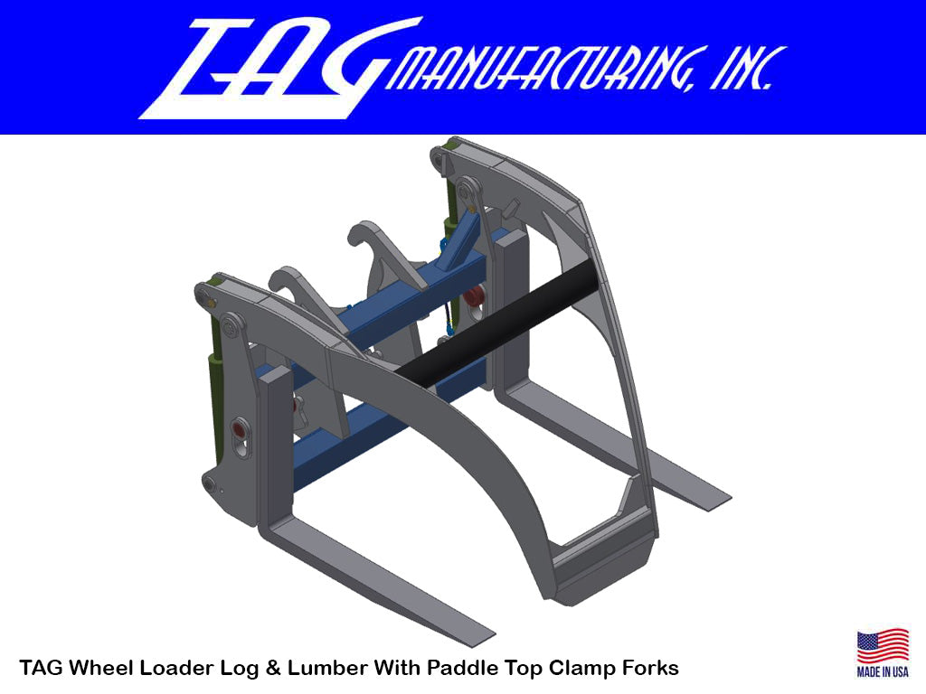TAG Log & Lumber Forks with Paddle Top Clamp for Class 500 Wheel Loaders