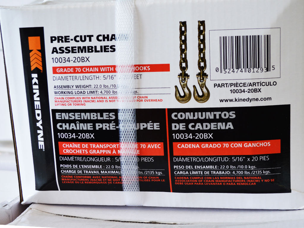 LIQUIDACIÓN - CONJUNTOS DE CADENA PRECORTADAS KINEDYNE DE 3/8" CON GANCHOS DE AGARRE EN UNA CAJA