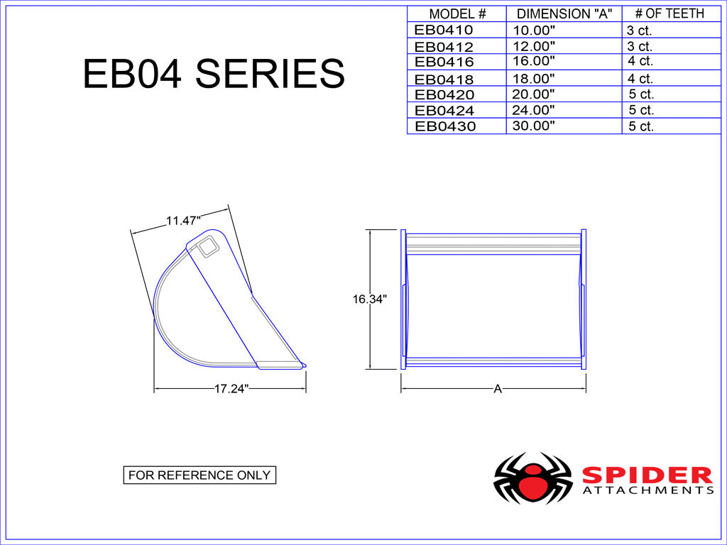 Cucharones de tierra SPIDER para 2500 - 5999 lbs. miniexcavadoras