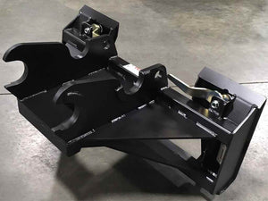 ATI adapter plate system, Kubota excavators can pick up Universal skid steer attachments
