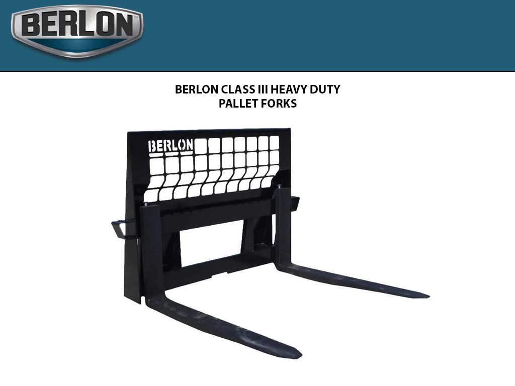 BERLON Class III Heavy Duty Pallet Forks for skid steer mount