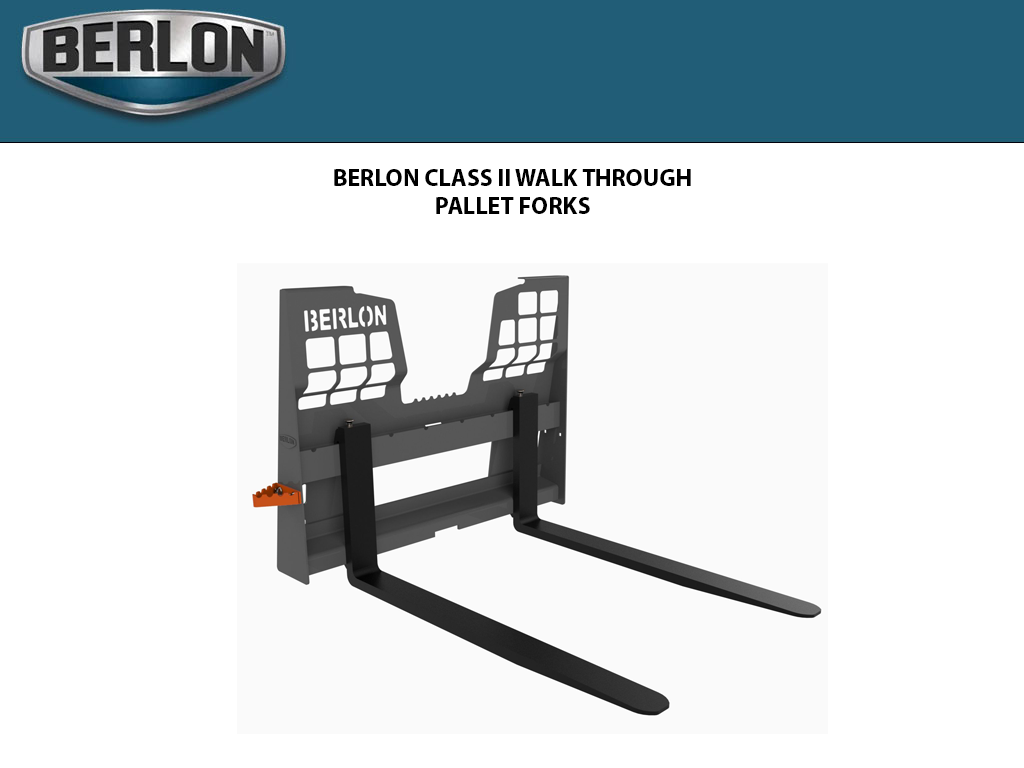 BERLON Class II Medium Duty Walk Through Pallet Forks for skid steers