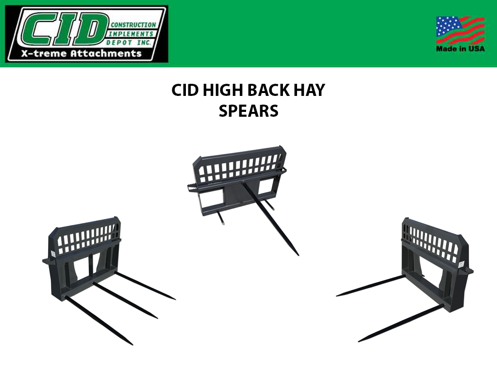 CID High Back Hay Spears for skid steer loaders