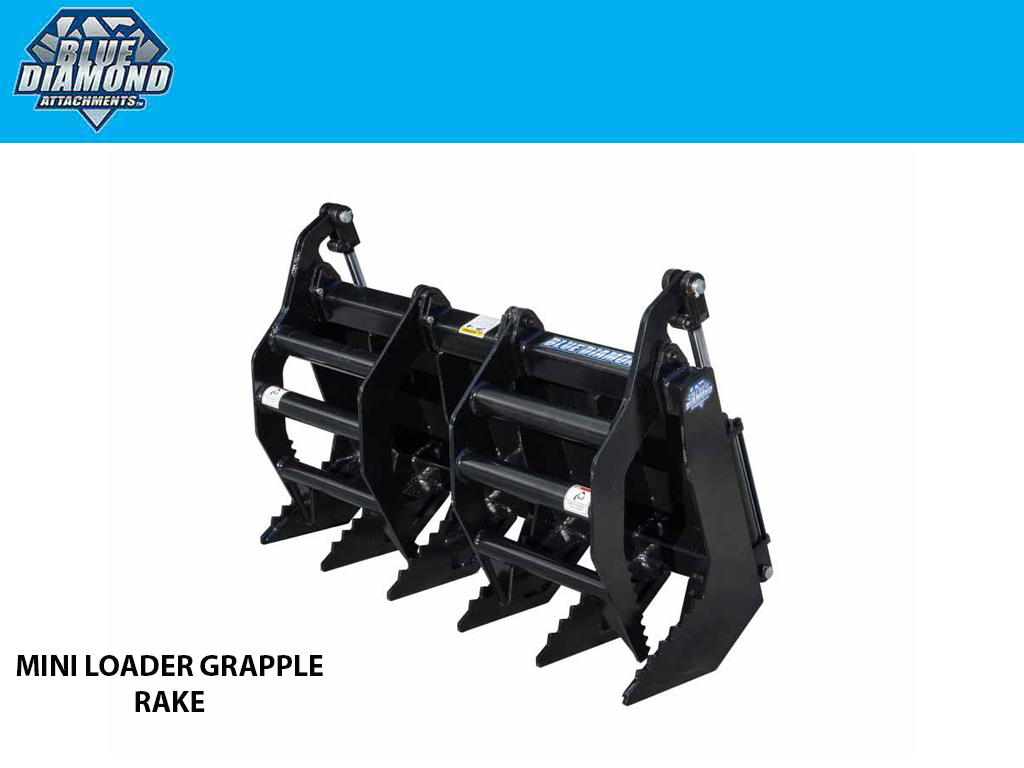 Mini Blue Rake Blue Diamond Mini Loader Grapple Rake - Versatile Root
