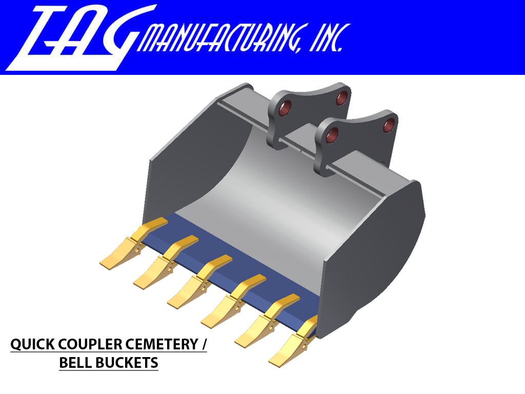 TAG quick coupler Bellhole / Grave Buckets with 1.25" T-pin for 12,000 - 14,000 lbs. excavators
