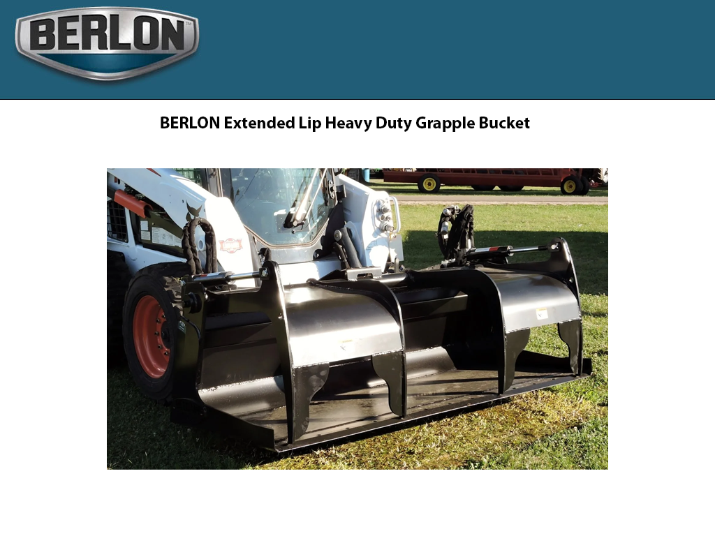 BERLON Extended Lip Heavy Duty Grapple Bucket skid steers