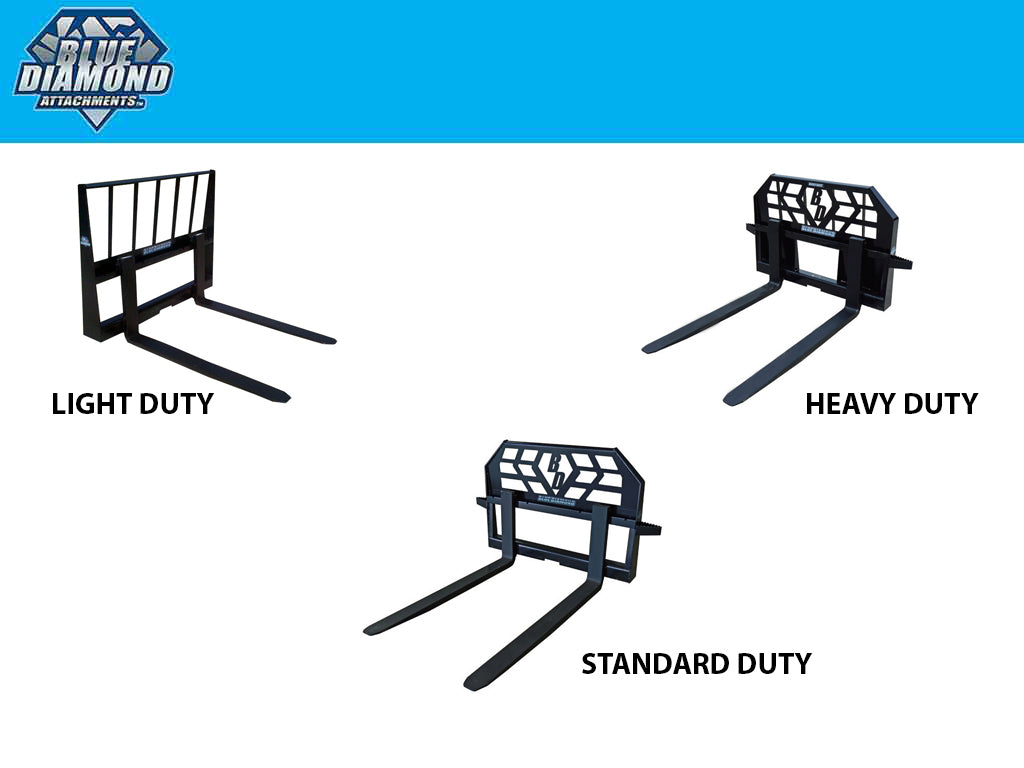 BLUE DIAMOND pallet forks for skid steer (light duty, standard duty, heavy duty)