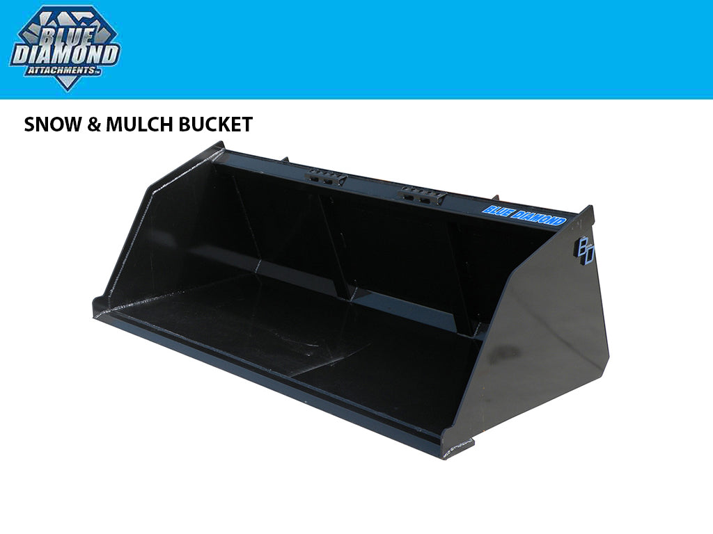 BLUE DIAMOND snow and mulch buckets for machines with a universal skid steer coupler