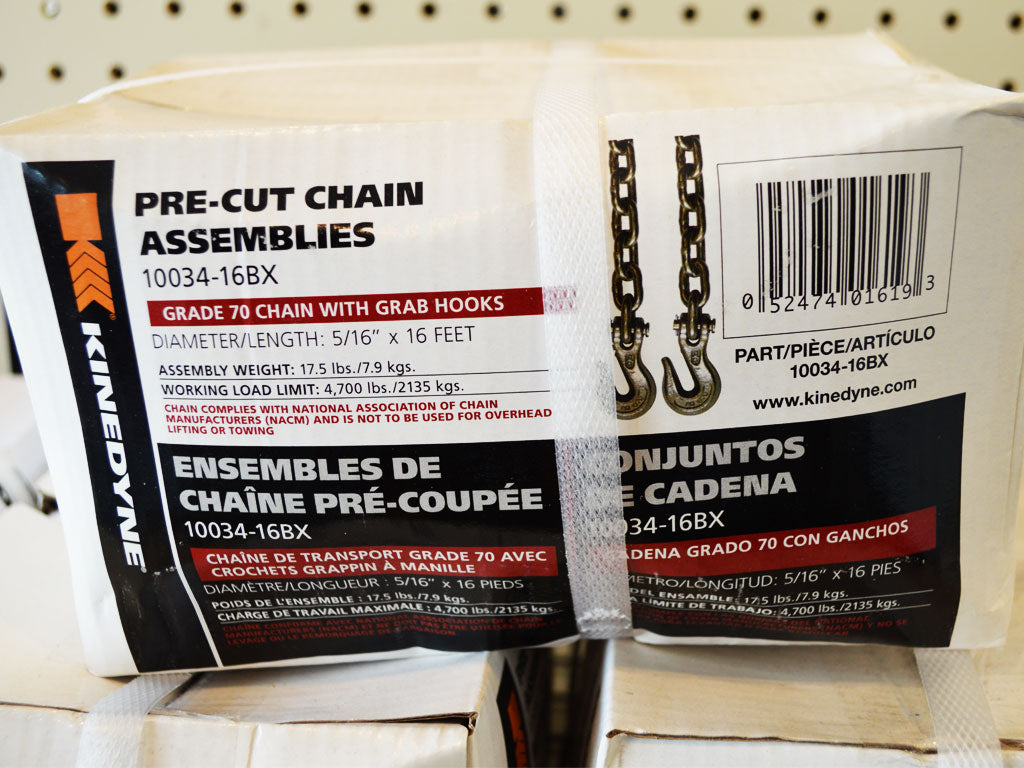 LIQUIDACIÓN - CONJUNTOS DE CADENA PRECORTADAS KINEDYNE DE 3/8" CON GANCHOS DE AGARRE EN UNA CAJA