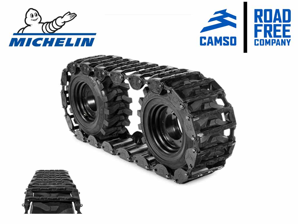 Acero MICHELIN CAMSO sobre las huellas de los neumáticos para minicargadoras