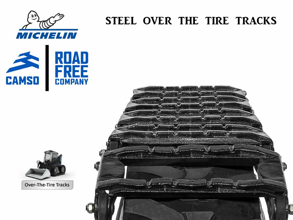 Acero MICHELIN CAMSO sobre las huellas de los neumáticos para minicargadoras